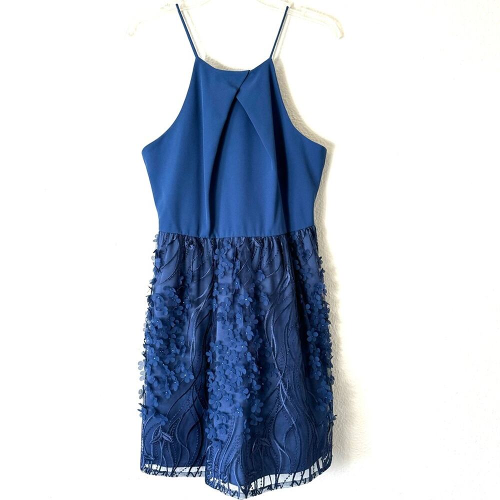 Aidan Mattox Navy Blue Floral Cocktail Sheath Party Dress Size 12